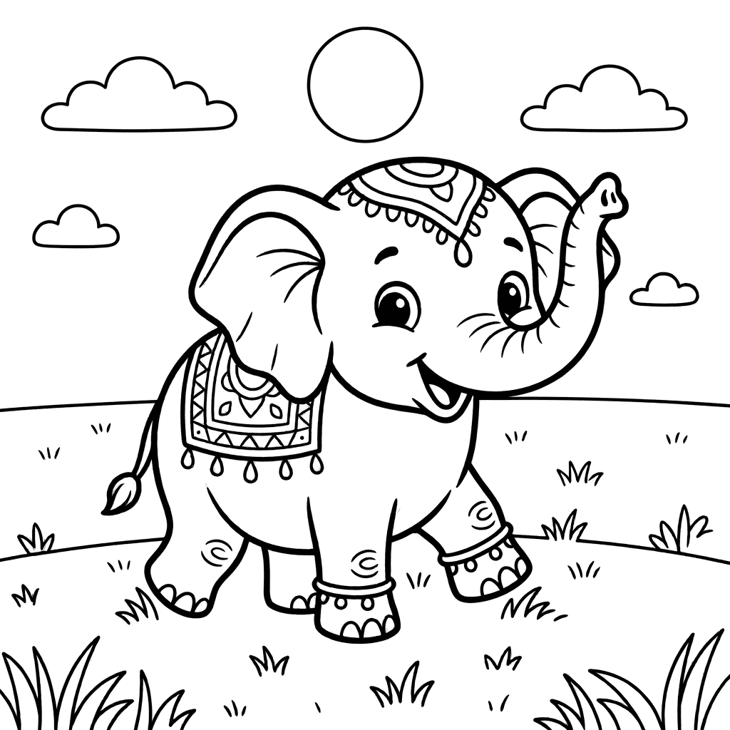 Elephant family coloring page with herd of elephants for kids