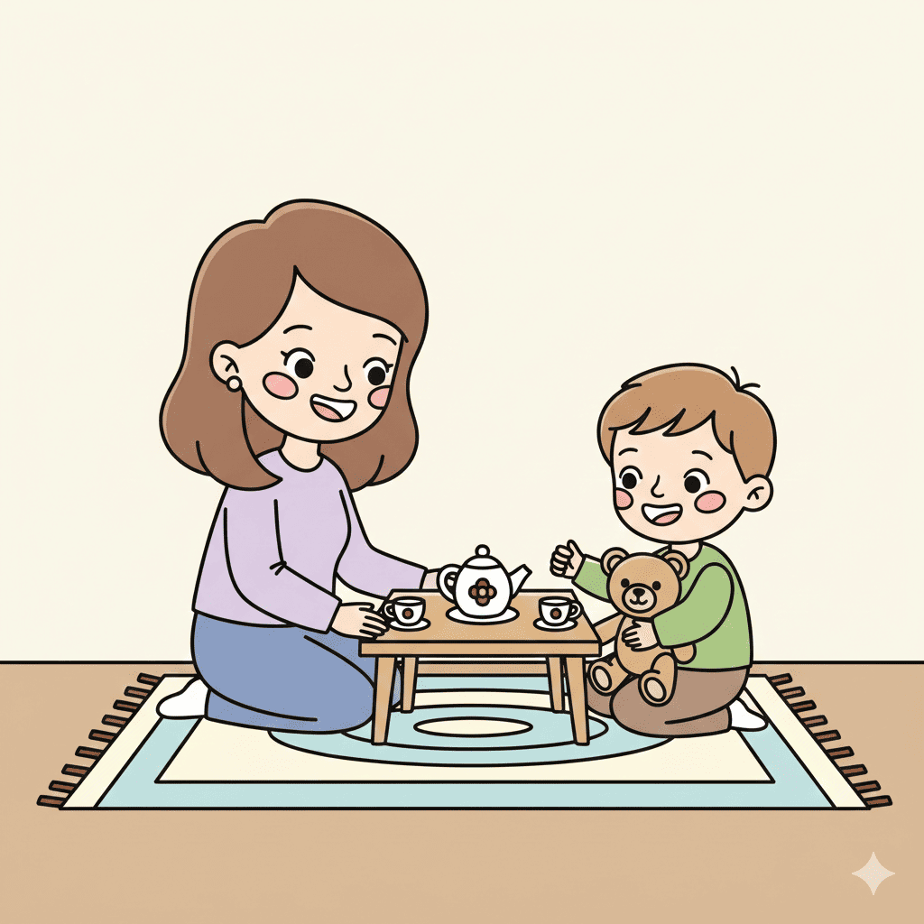 Mother child playing toy coloring page