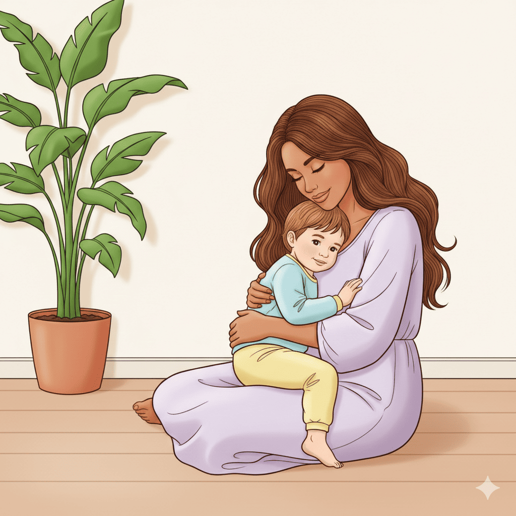 Mother hugging child indoor coloring page