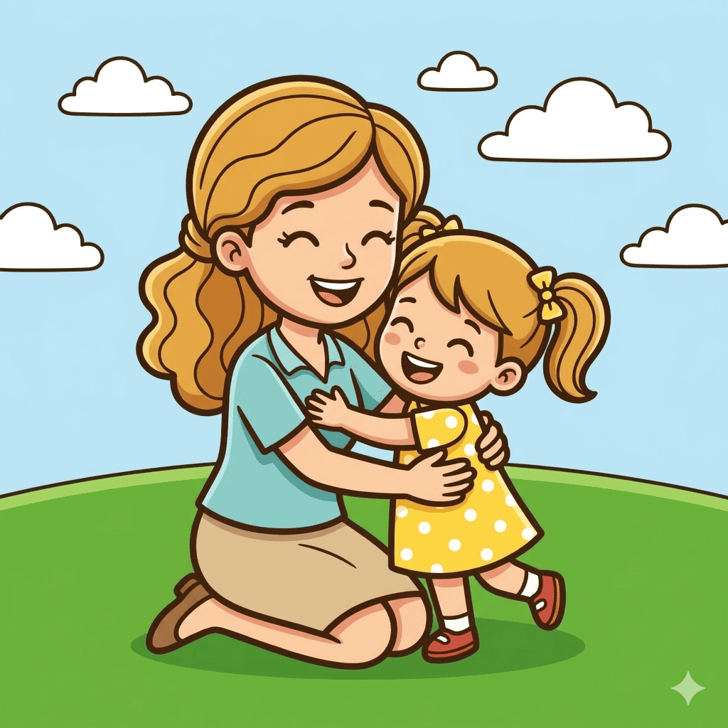Mother hugging little daughter coloring page