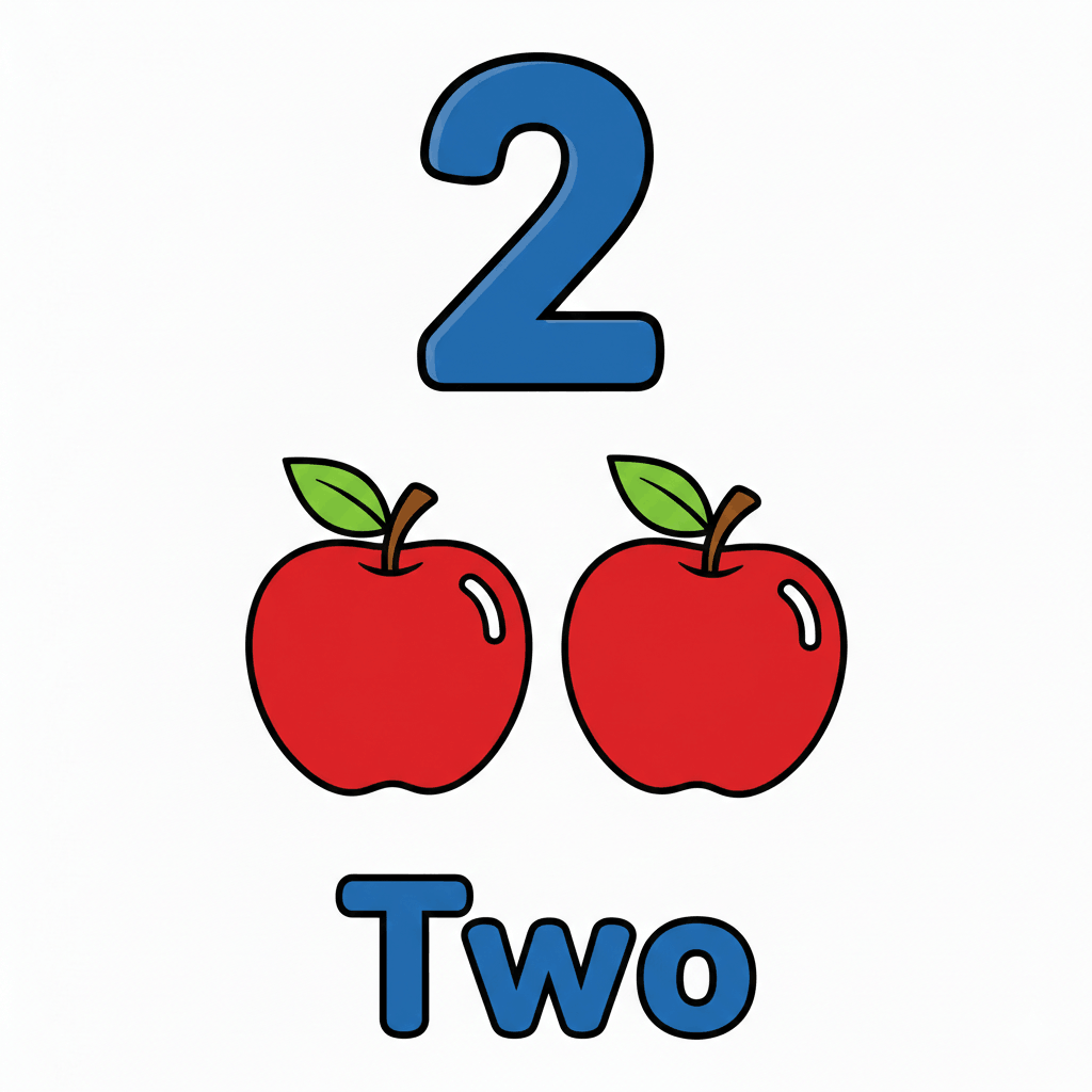 Printable Number 2 coloring page with two apples