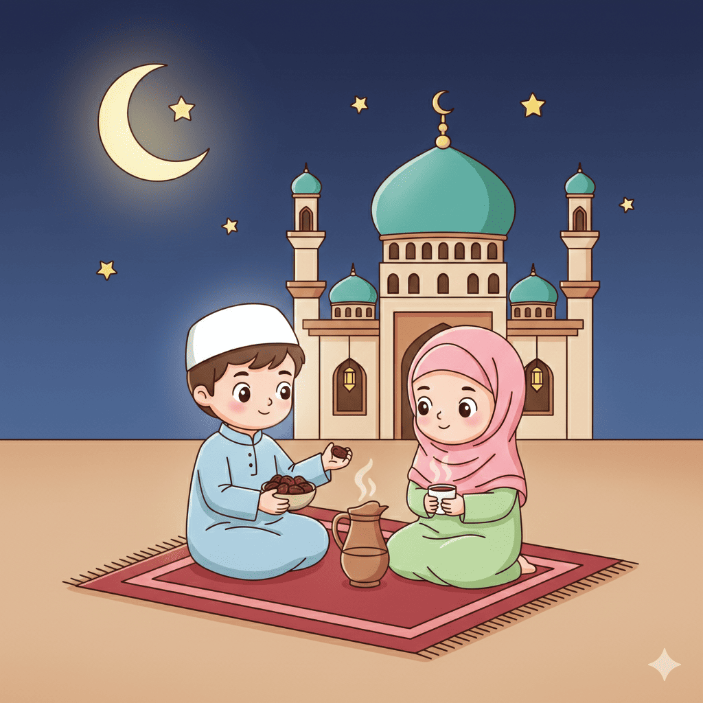 Kids making dua on prayer mat coloring