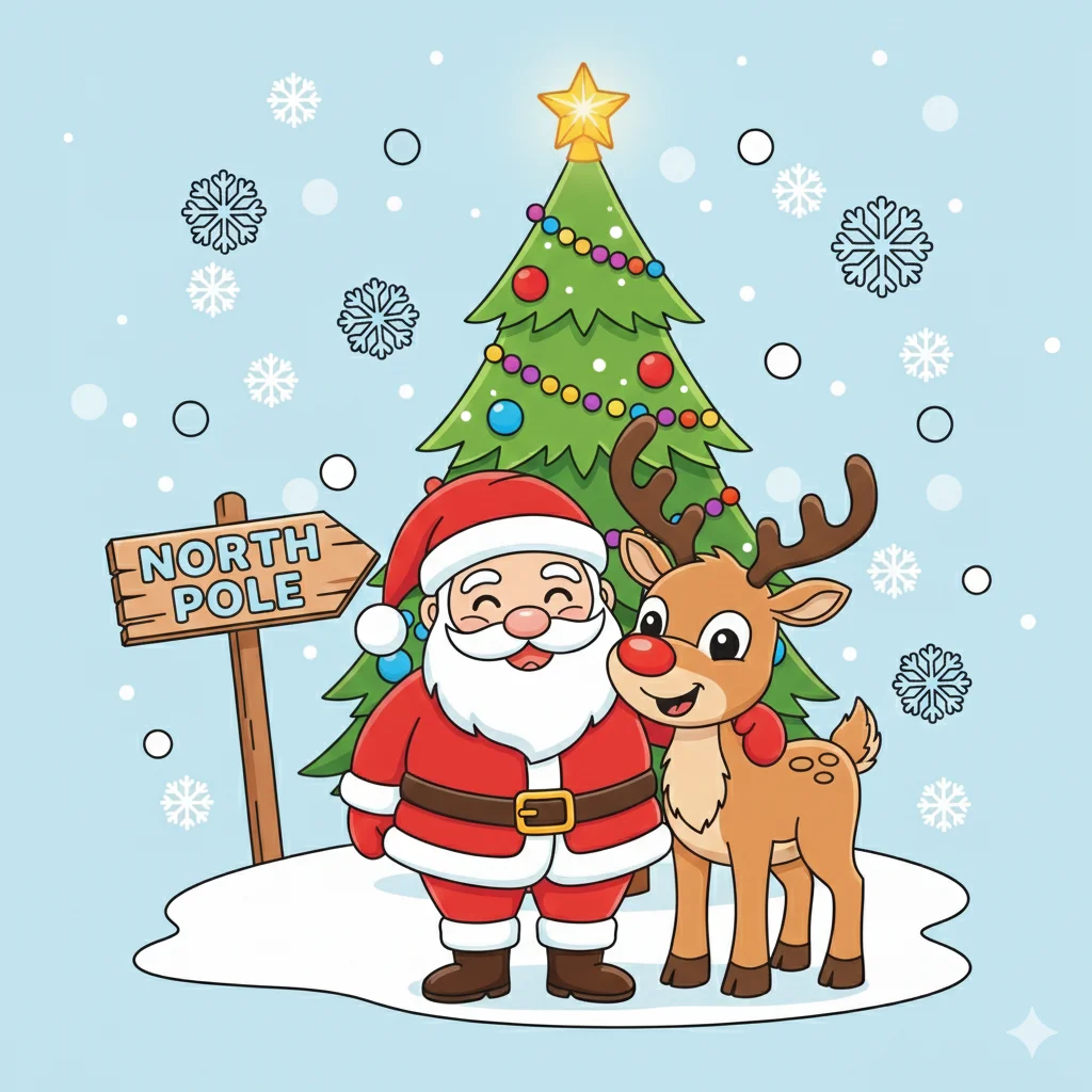 santa and rudolph coloring page