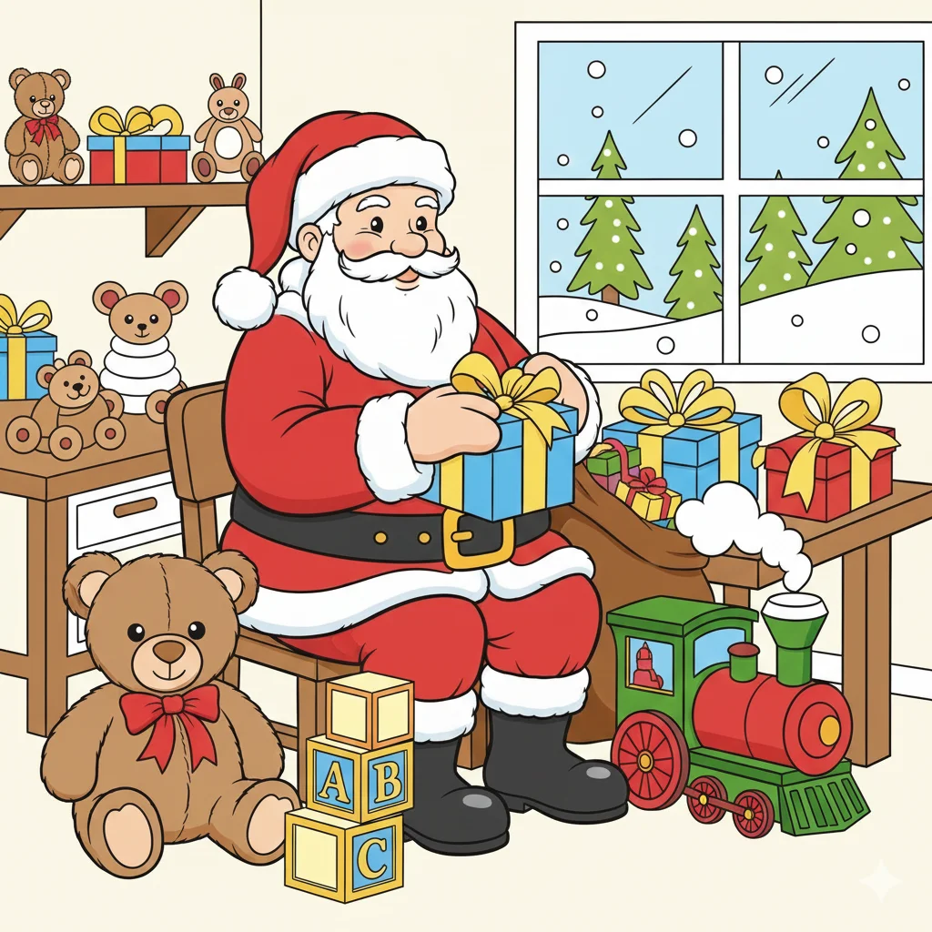 santa workshop coloring page