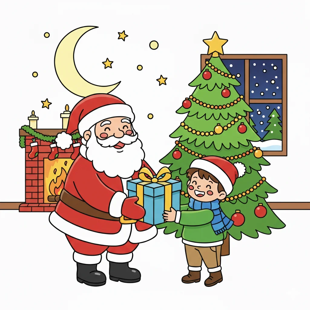 santa visiting child coloring sheet
