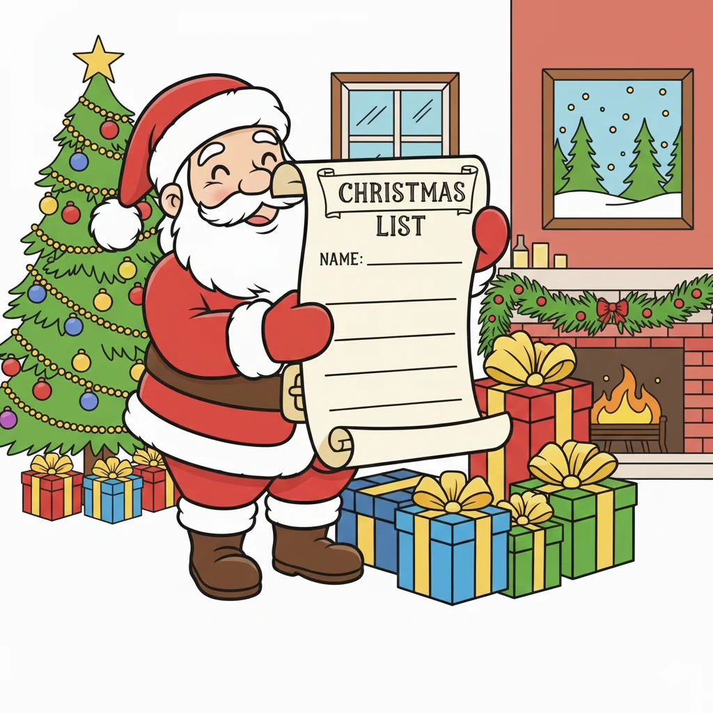 santa checklist coloring page