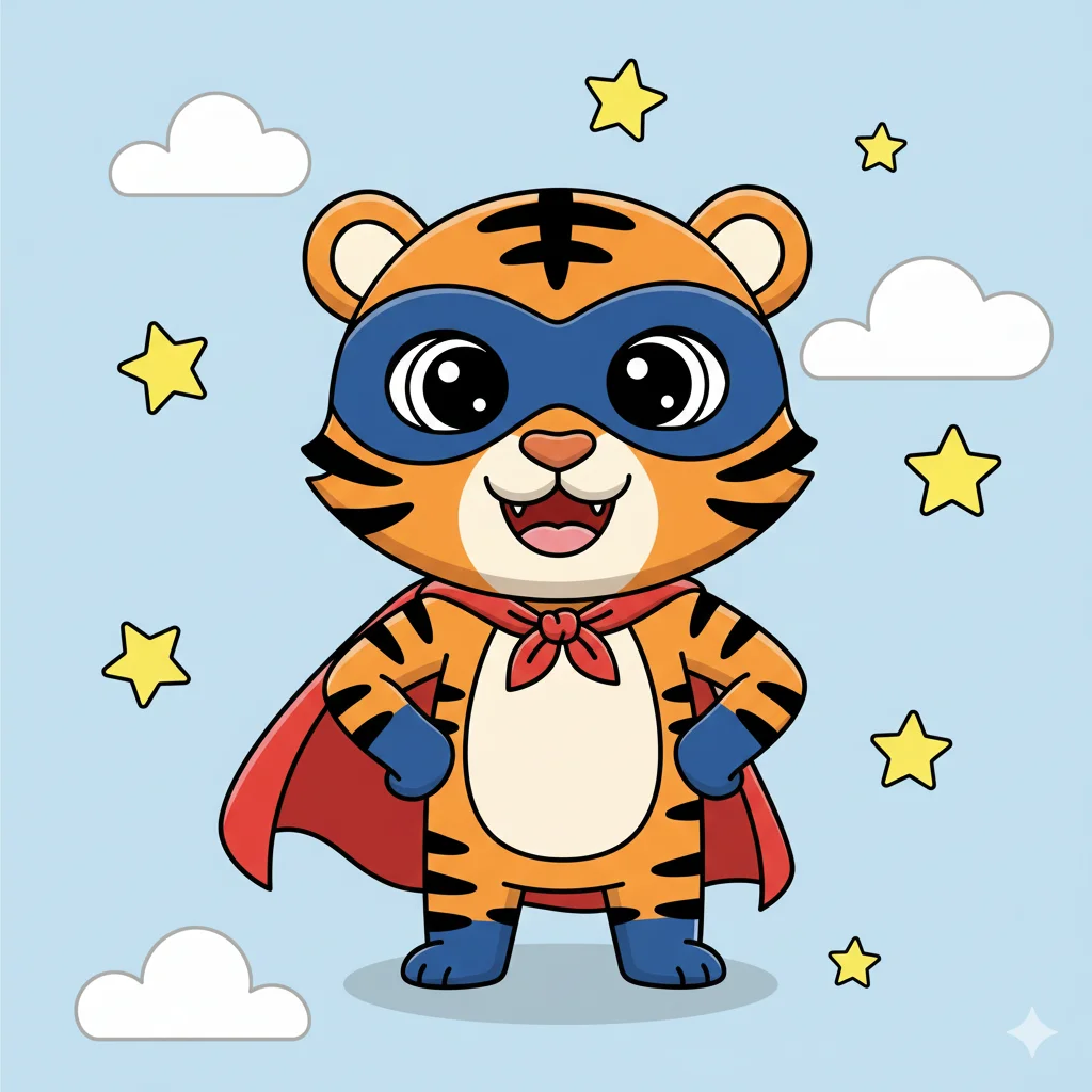Tiger Superhero Kids Coloring Page