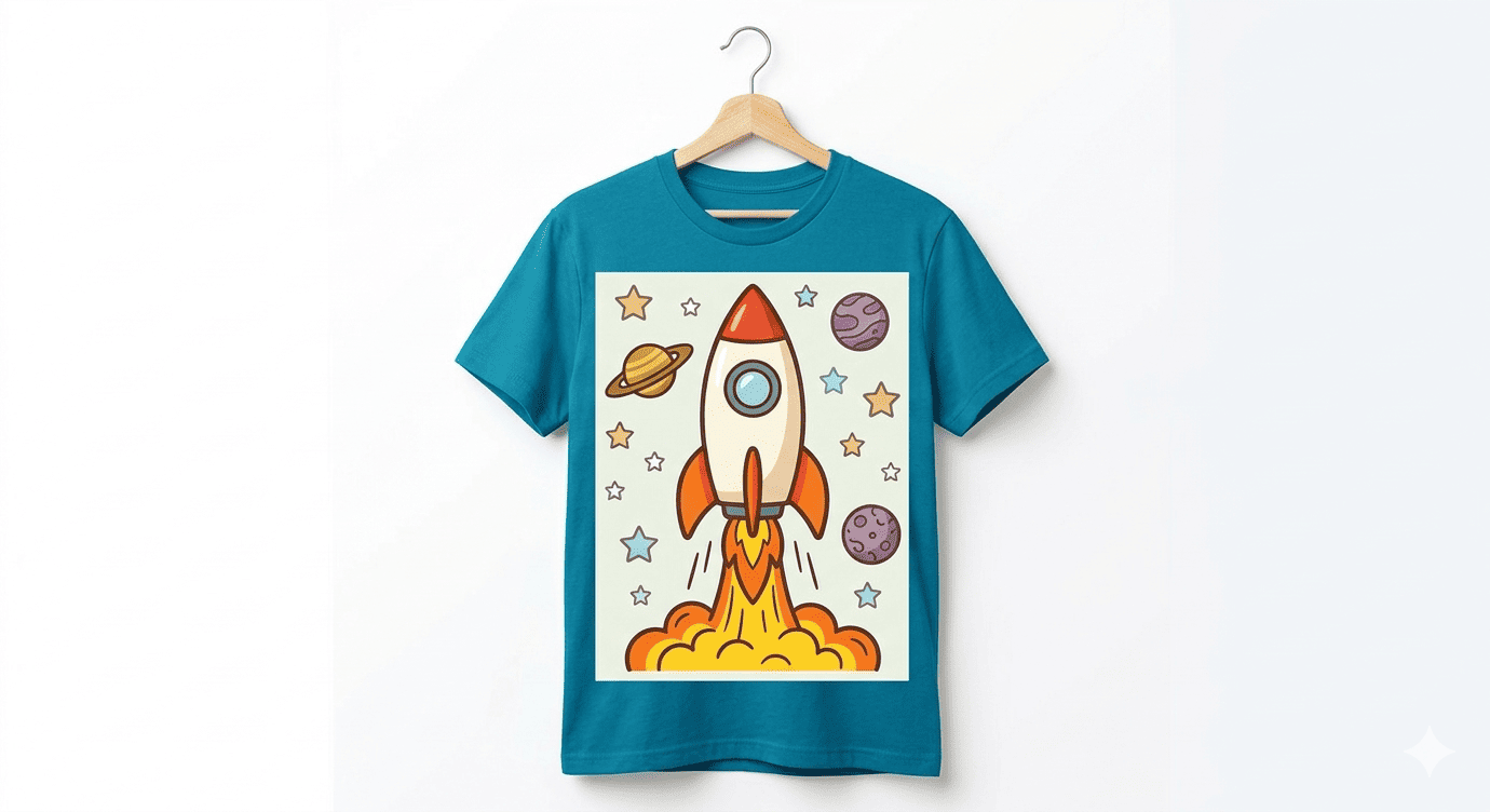 Rocket space t-shirt coloring page