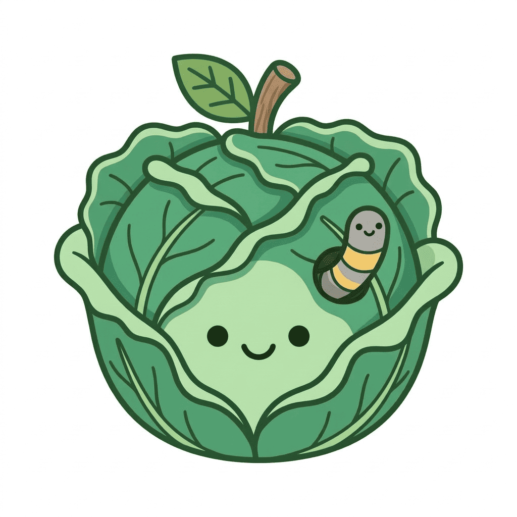Cute cabbage with worm coloring page